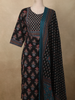 Classic Black Floral Printed Design Cotton Straight Cut Salwar Suit with Dupatta