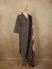 Classic Black Floral Printed Design Cotton Straight Cut Salwar Suit with Dupatta