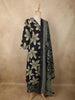 Classic Black Floral Printed Design Cotton Straight Cut Salwar Suit with Dupatta