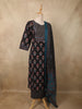 Classic Black Floral Printed Design Cotton Straight Cut Salwar Suit with Dupatta