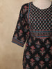 Classic Black Floral Printed Design Cotton Straight Cut Salwar Suit with Dupatta