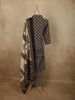 Classic Black Floral Printed Design Cotton Straight Cut Salwar Suit with Dupatta