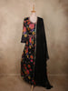 Classic Black Floral Printed Design Georgette Anarkali Gown with Dupatta