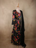 Classic Black Floral Printed Design Georgette Anarkali Gown with Dupatta