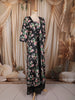 Classic Black Floral Printed Design Georgette Palazzo Suit with Long Over Coat