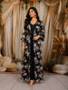 Classic Black Floral Printed Design Georgette Palazzo Suit with Long Over Coat