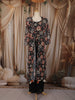 Classic Black Floral Printed Design Georgette Party Wear Palazzo Suit with Long Over Coat