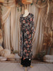 Classic Black Floral Printed Design Georgette Party Wear Palazzo Suit with Long Over Coat