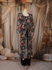 Classic Black Floral Printed Design Georgette Party Wear Palazzo Suit with Long Over Coat