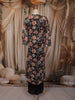 Classic Black Floral Printed Design Georgette Party Wear Palazzo Suit with Long Over Coat