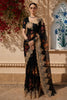 Classic Black Floral Printed Design Pure Organza Saree with Antique Gold Lace Border