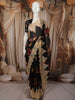 Classic Black Floral Printed Design Pure Organza Saree with Antique Gold Lace Border
