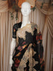 Classic Black Floral Printed Design Pure Organza Saree with Antique Gold Lace Border