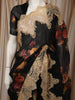 Classic Black Floral Printed Design Pure Organza Saree with Antique Gold Lace Border
