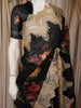 Classic Black Floral Printed Design Pure Organza Saree with Antique Gold Lace Border