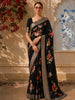 Classic Black Floral Printed Design Pure Tussar Fancy Saree with Designer Border