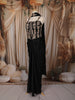 Classic Black Floral Sequins and Beads Embroidered Design Shimmer Indo Western Skirt and Top with Choker Dupatta