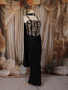 Classic Black Floral Sequins and Beads Embroidered Design Shimmer Indo Western Skirt and Top with Choker Dupatta