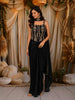 Classic Black Floral Sequins and Beads Embroidered Design Shimmer Indo Western Skirt and Top with Choker Dupatta