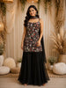 Classic Black Floral Sequins and Thread Embroidered Design Georgette Palazzo Suit with Choker Dupatta