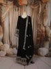 Classic Black Floral Sequins and Zari Embroidered Design Chiffon Party Wear Long Gown with Matching Dupatta