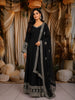 Classic Black Floral Sequins and Zari Embroidered Design Chiffon Party Wear Long Gown with Matching Dupatta