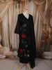 Classic Black Floral Thread Embroidered Design Cotton Straight Cut Salwar Suit with Contrast Dupatta