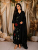 Classic Black Floral Thread Embroidered Design Cotton Straight Cut Salwar Suit with Contrast Dupatta