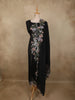 Classic Black Floral Thread Embroidered Design Cotton Unstitched Salwar Material with Dupatta