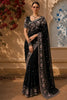 Classic Black Floral Thread Embroidered Design Pure Organza Fancy Saree with Floral Border