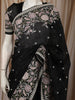 Classic Black Floral Thread Embroidered Design Pure Organza Fancy Saree with Floral Border