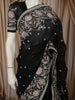 Classic Black Floral Thread Embroidered Design Pure Organza Fancy Saree with Floral Border