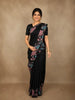 Classic Black Floral Thread Embroidered Design Pure Tussar Saree