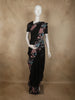 Classic Black Floral Thread Embroidered Design Pure Tussar Saree