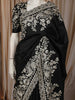 Classic Black Floral Thread Embroidered Design Pure Tussar Saree with Designer Border