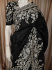 Classic Black Floral Thread Embroidered Design Pure Tussar Saree with Designer Border