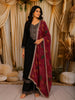 Classic Black Floral Thread Embroidered Design Semi Silk Straight Cut Salwar Suit with Contrast Dupatta