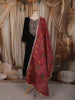Classic Black Floral Thread Embroidered Design Semi Silk Straight Cut Salwar Suit with Contrast Dupatta