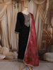 Classic Black Floral Thread Embroidered Design Semi Silk Straight Cut Salwar Suit with Contrast Dupatta