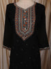 Classic Black Floral Thread Embroidered Design Semi Silk Straight Cut Salwar Suit with Contrast Dupatta