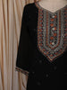 Classic Black Floral Thread Embroidered Design Semi Silk Straight Cut Salwar Suit with Contrast Dupatta