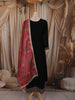 Classic Black Floral Thread Embroidered Design Semi Silk Straight Cut Salwar Suit with Contrast Dupatta