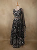 Classic Black Floral Thread and Beads Embroidered Design Net Lehenga with Dupatta