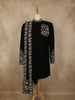 Classic Black Floral Thread and Beads Embroidered Design Polynosic Men's Sherwani Suit