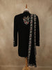 Classic Black Floral Thread and Beads Embroidered Design Polynosic Men's Sherwani Suit