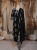 Classic Black Floral Vine Printed Design Cotton Straight Cut Salwar Suit with Dupatta