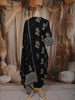 Classic Black Floral Vine Printed Design Cotton Straight Cut Salwar Suit with Dupatta