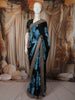 Classic Black Floral Vine Printed Design Georgette Fancy Saree with Designer Border