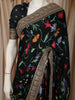 Classic Black Floral Vine Printed Design Georgette Fancy Saree with Designer Border
