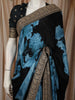Classic Black Floral Vine Printed Design Georgette Fancy Saree with Designer Border
